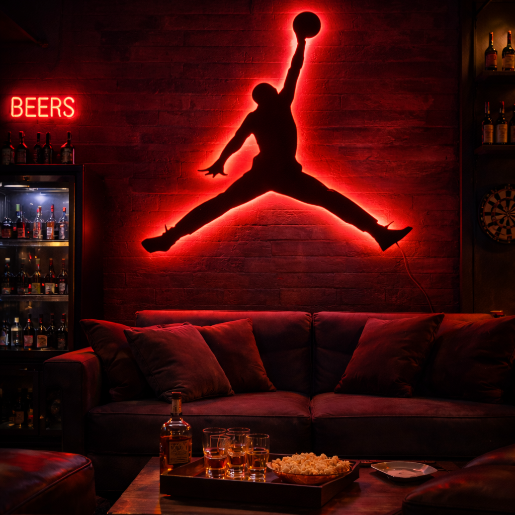 Michael Jordan Jumpman Metal Led Wall Sign, Gift for Boyfriend  Art, RGB Metal Wall Led Decor, Game Room Decor, NBA Legend Led Sign,