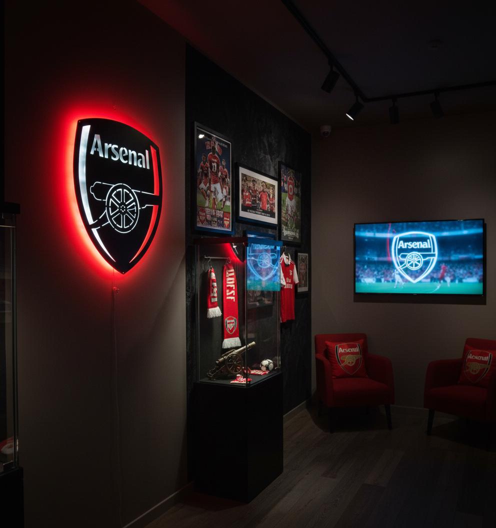 Arsenal LED Wall Art - Premier League Football Team Logo Sign - Game Room Decor