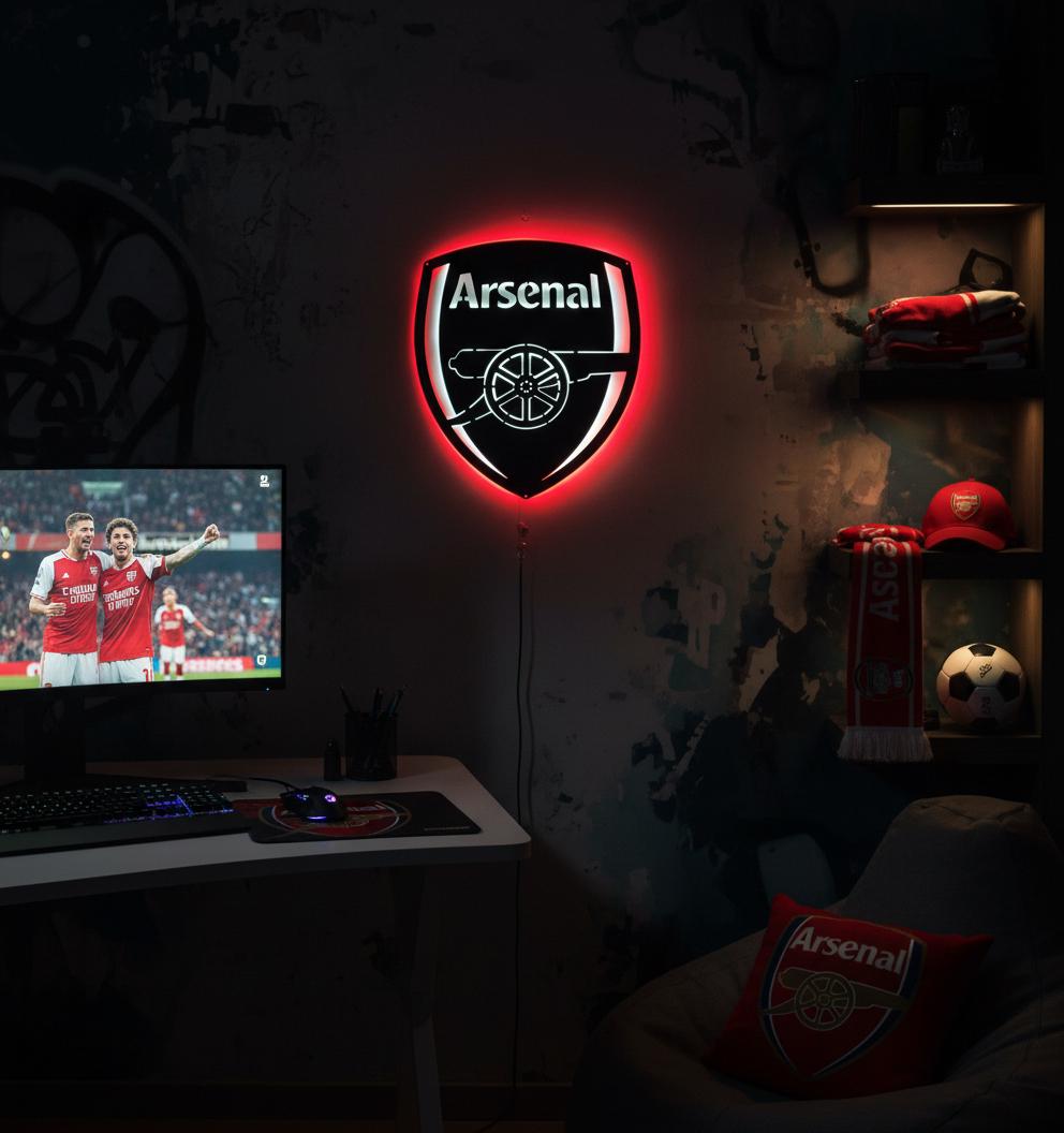 Arsenal LED Wall Art - Premier League Football Team Logo Sign - Game Room Decor