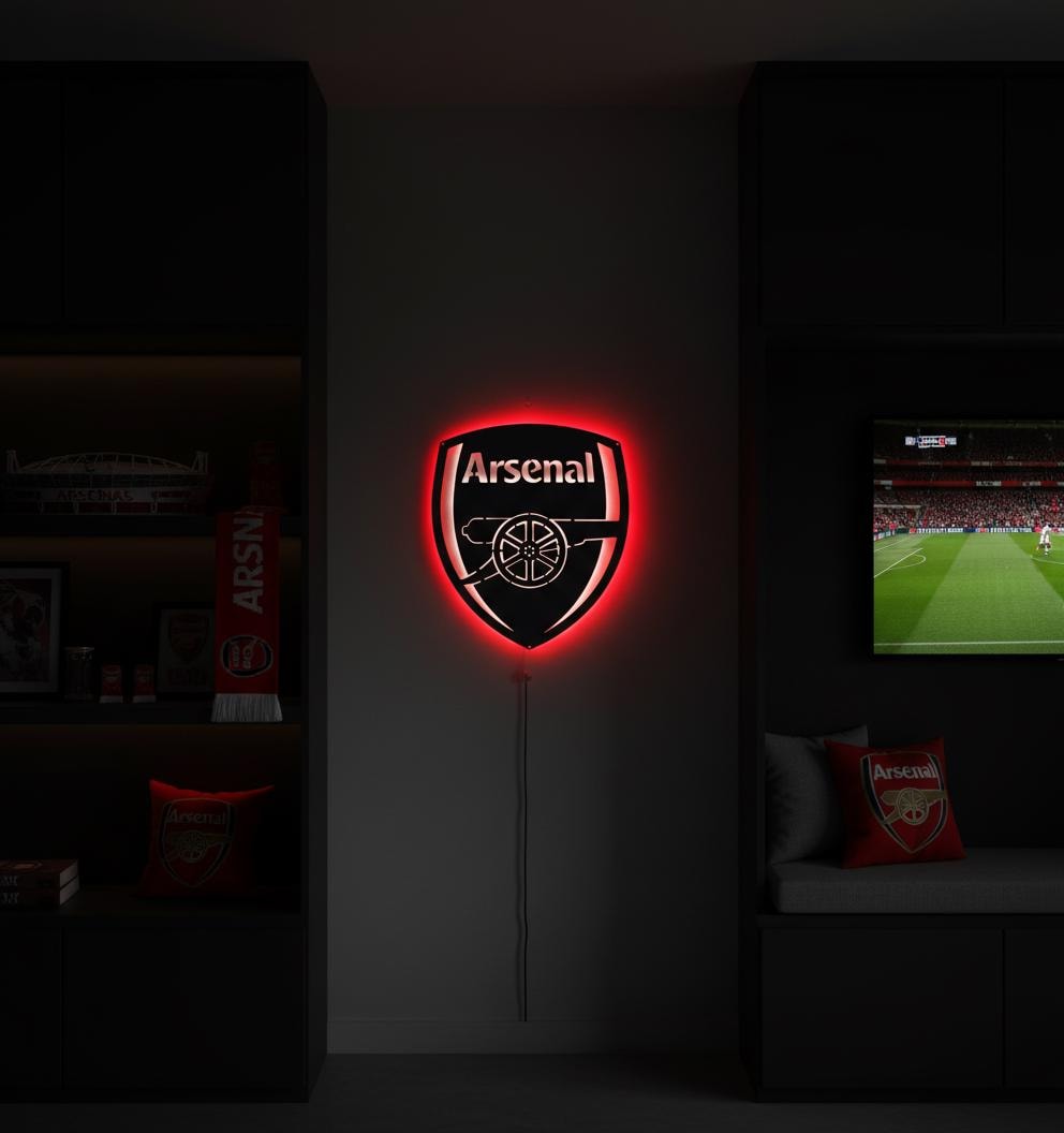 Arsenal LED Wall Art - Premier League Football Team Logo Sign - Game Room Decor