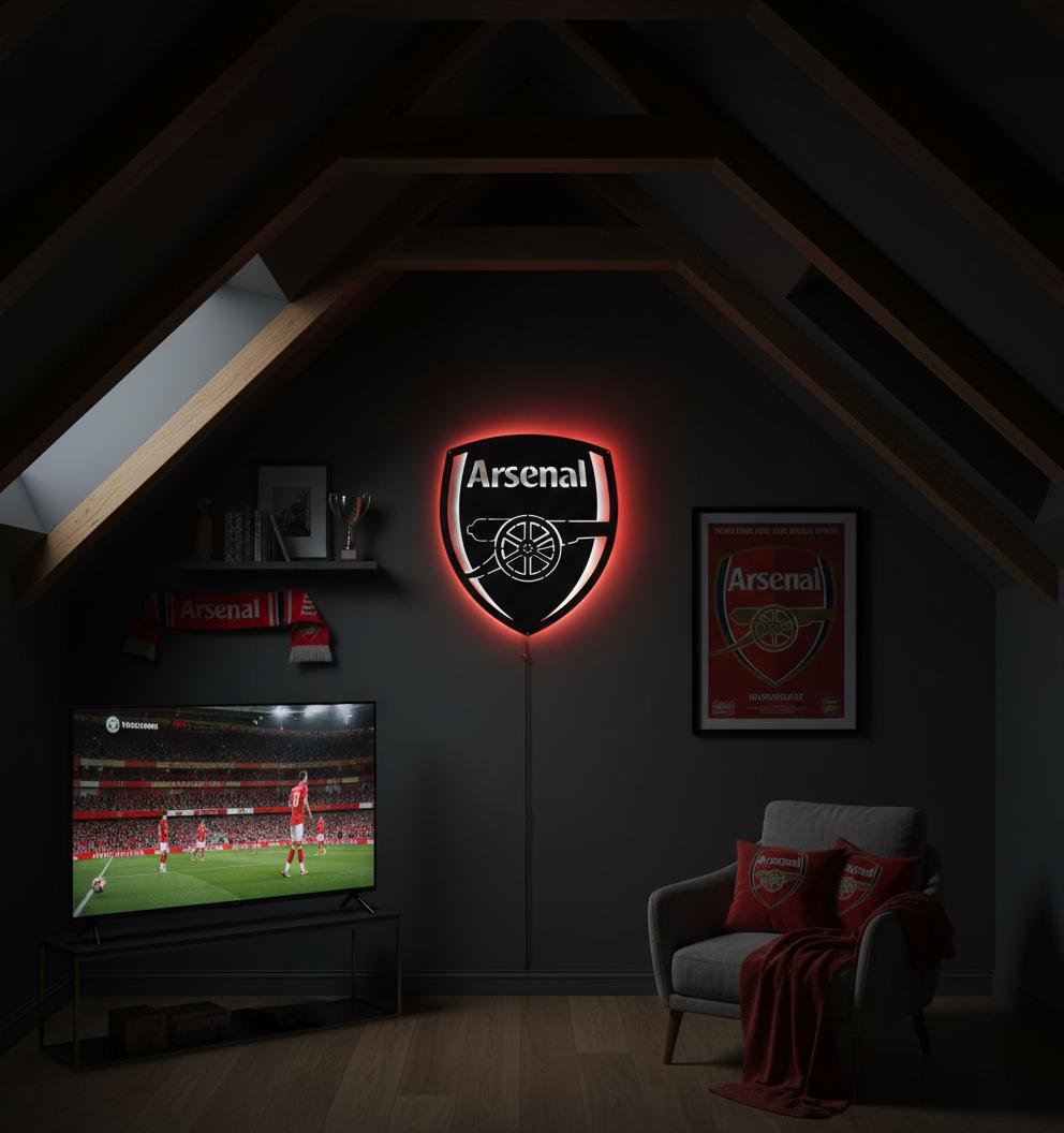 Arsenal LED Wall Art - Premier League Football Team Logo Sign - Game Room Decor