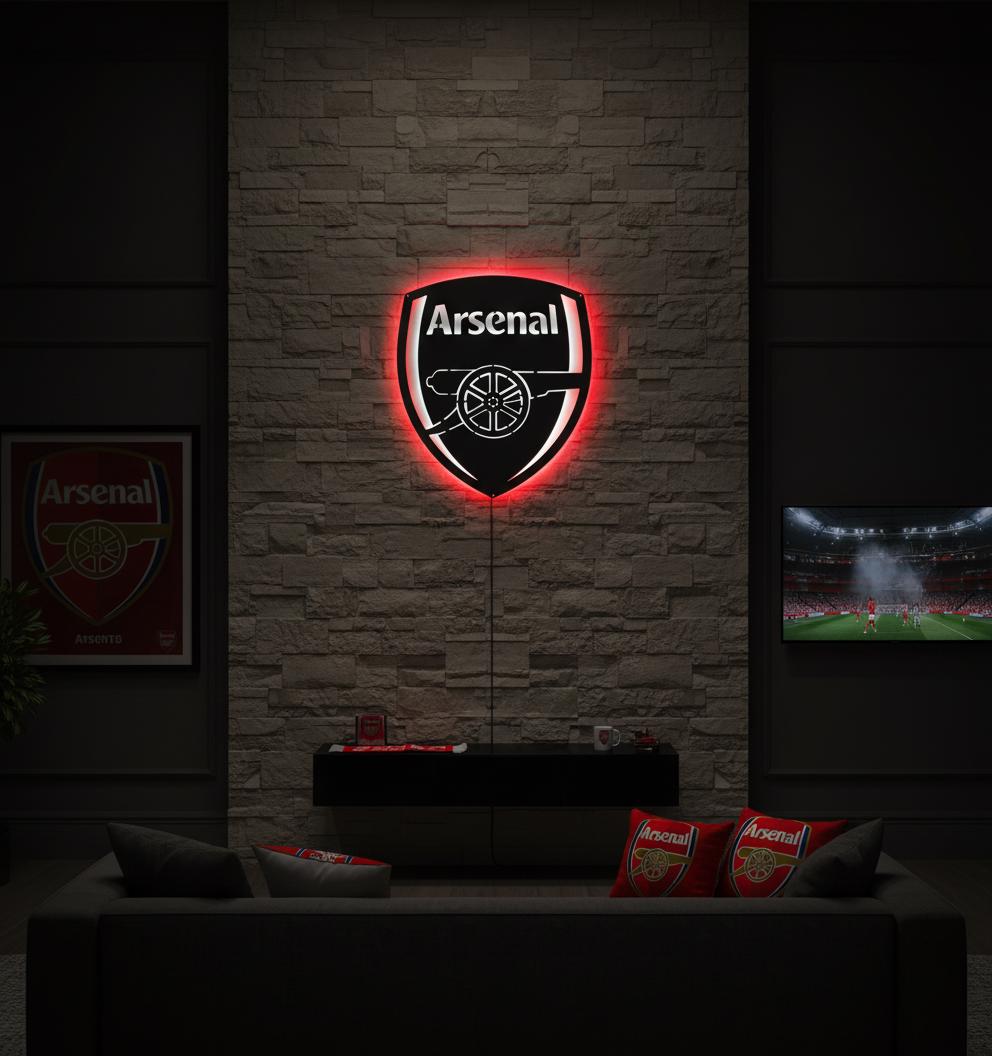Arsenal LED Wall Art - Premier League Football Team Logo Sign - Game Room Decor