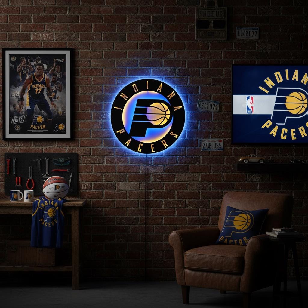 Indiana Pacers Wall Art - NBA Team Logo Basketball Game Room Decor