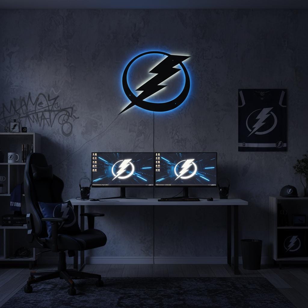 Tampa Bay Lightning Wall Art - NHL Hockey Team Logo Game Room Decor