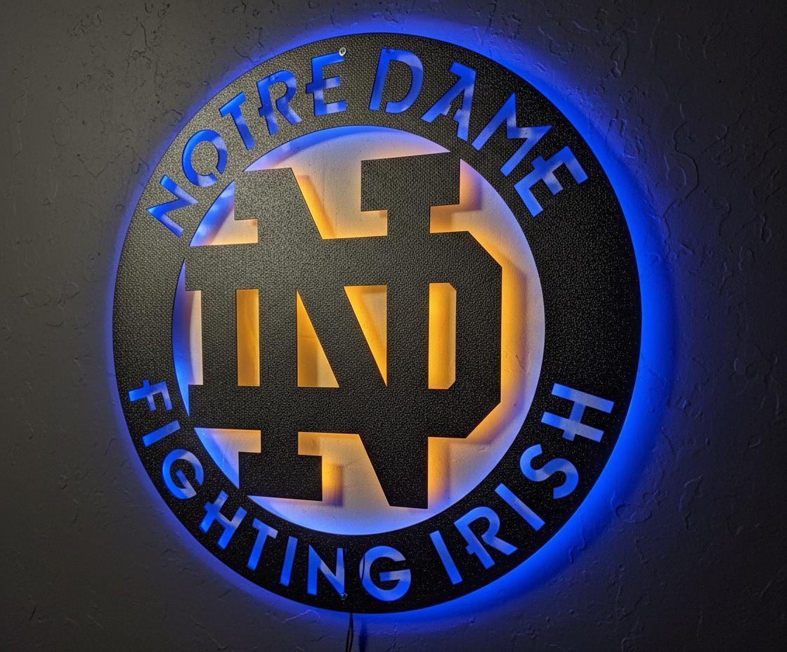 Notre Dame Wall Art - Fighting Irish Logo Game Room Decor Man Cave Gift