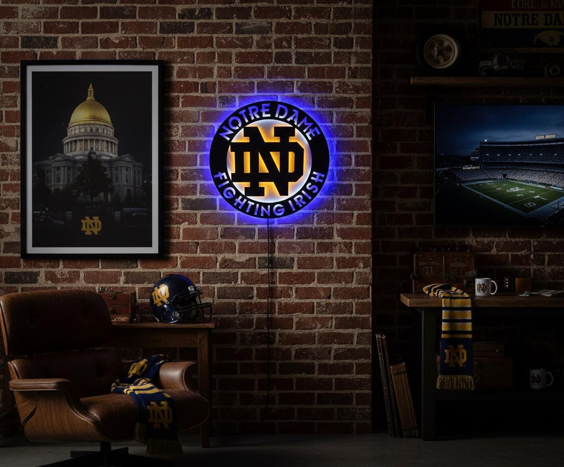 Notre Dame Wall Art - Fighting Irish Logo Game Room Decor Man Cave Gift