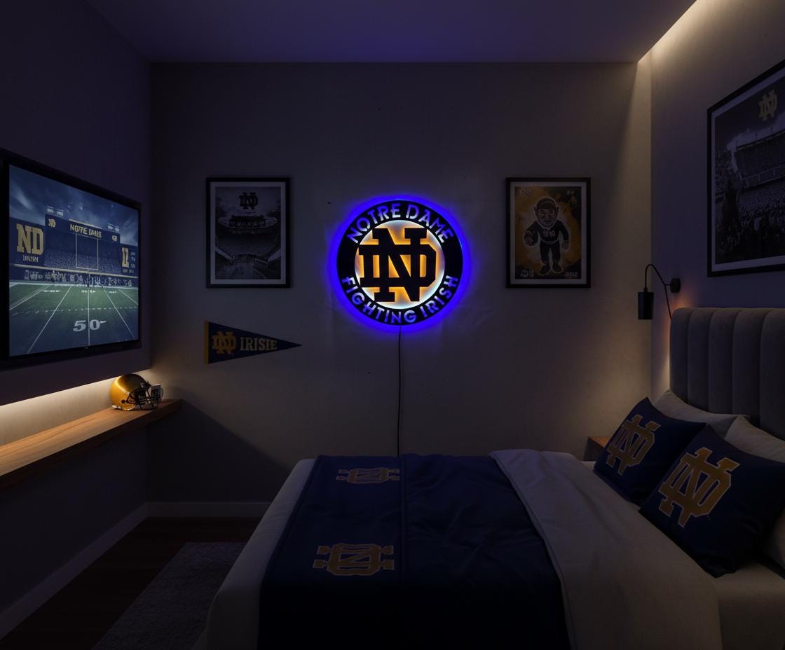 Notre Dame Wall Art - Fighting Irish Logo Game Room Decor Man Cave Gift