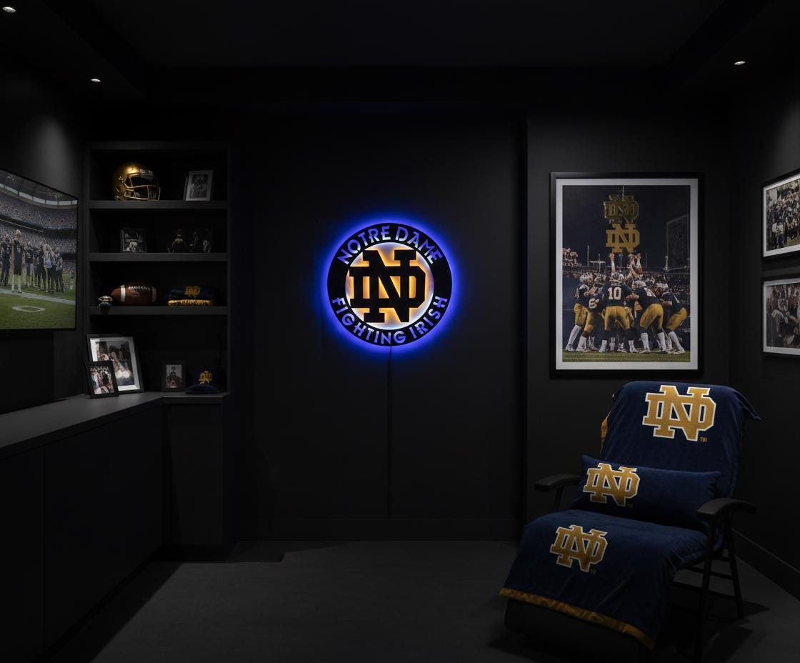 Notre Dame Wall Art - Fighting Irish Logo Game Room Decor Man Cave Gift