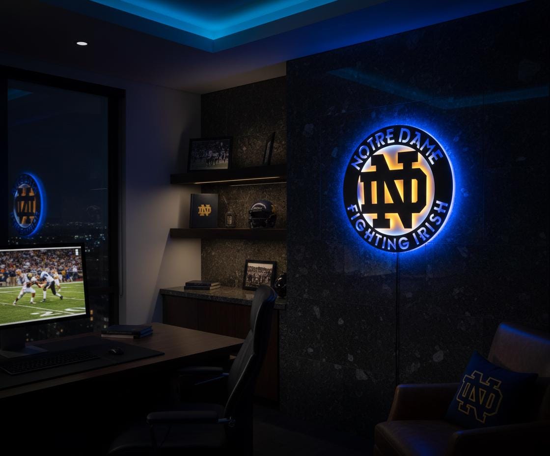 Notre Dame Wall Art - Fighting Irish Logo Game Room Decor Man Cave Gift