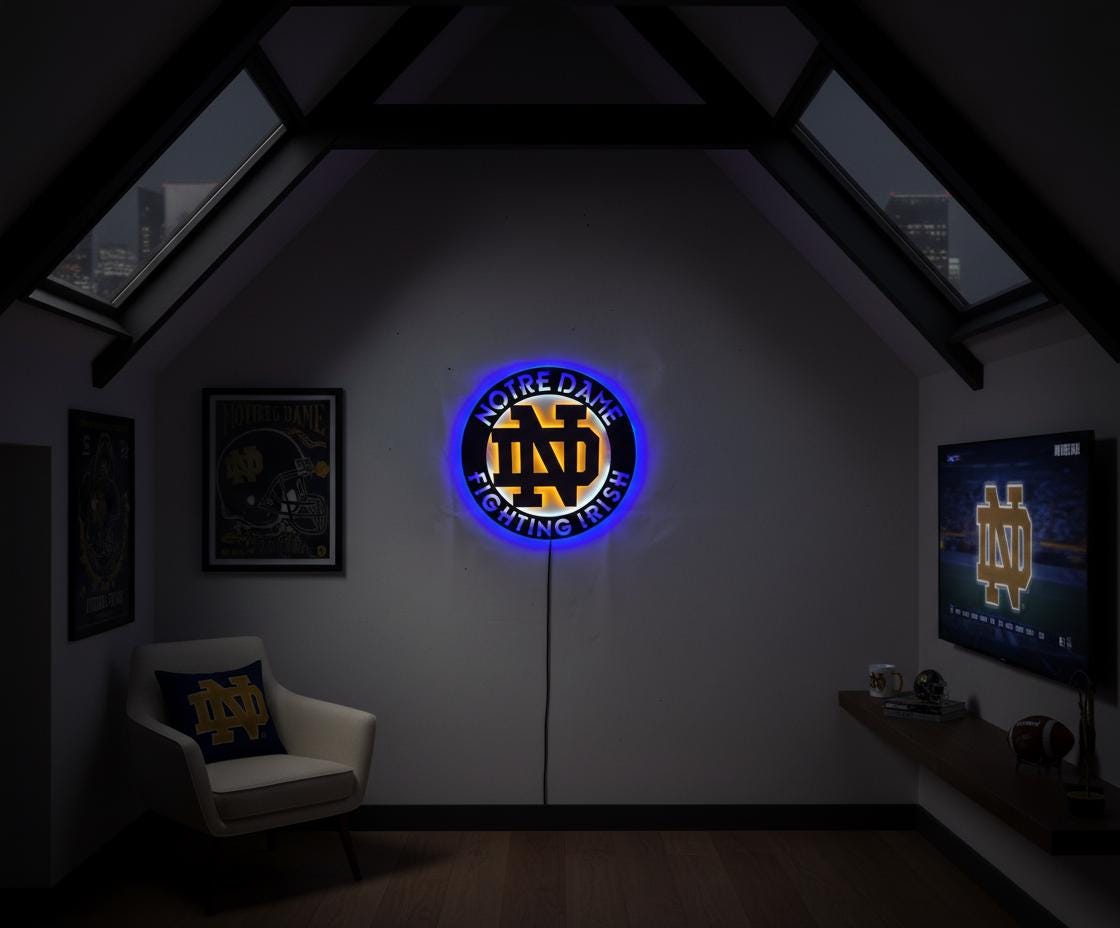 Notre Dame Wall Art - Fighting Irish Logo Game Room Decor Man Cave Gift