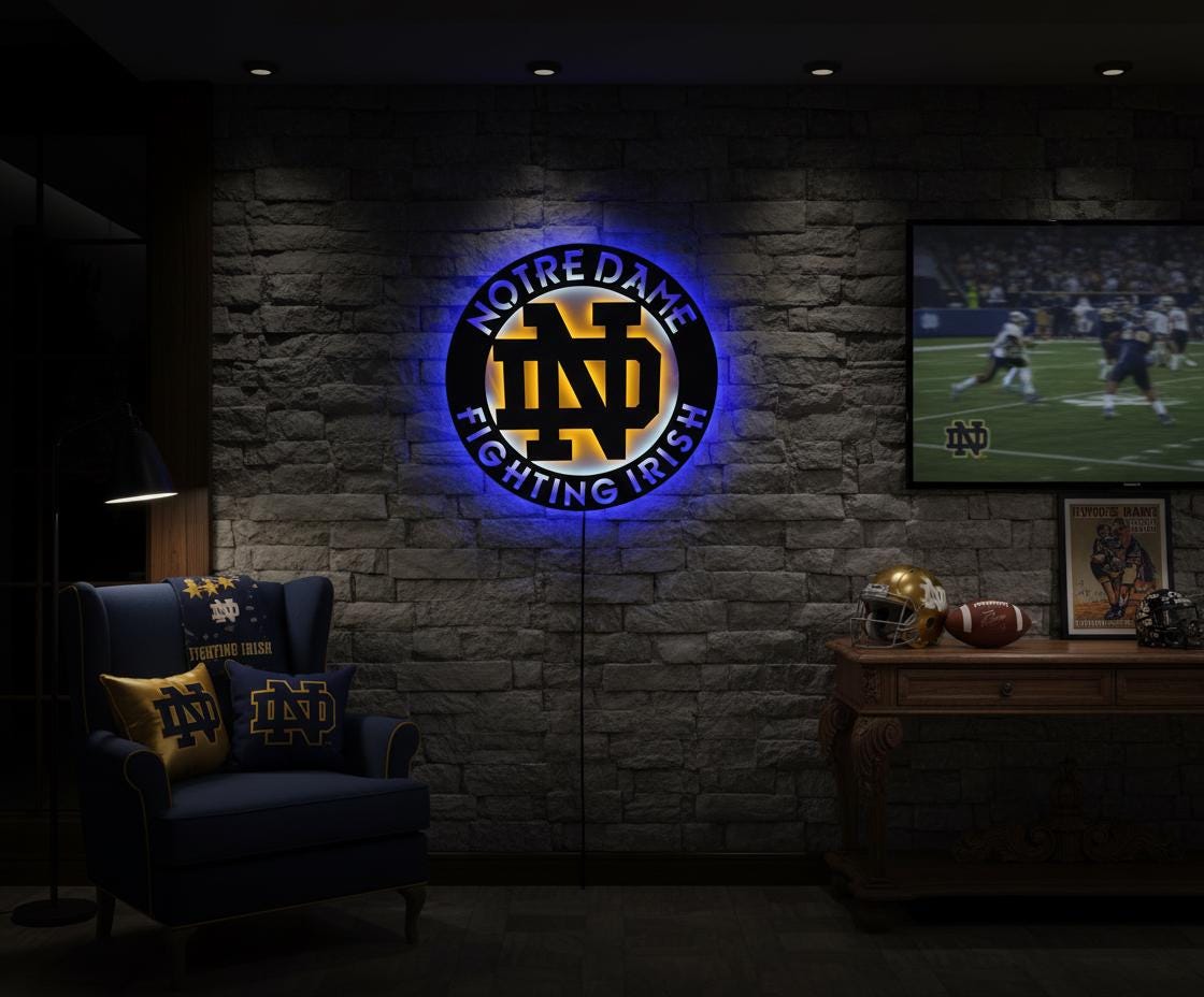 Notre Dame Wall Art - Fighting Irish Logo Game Room Decor Man Cave Gift
