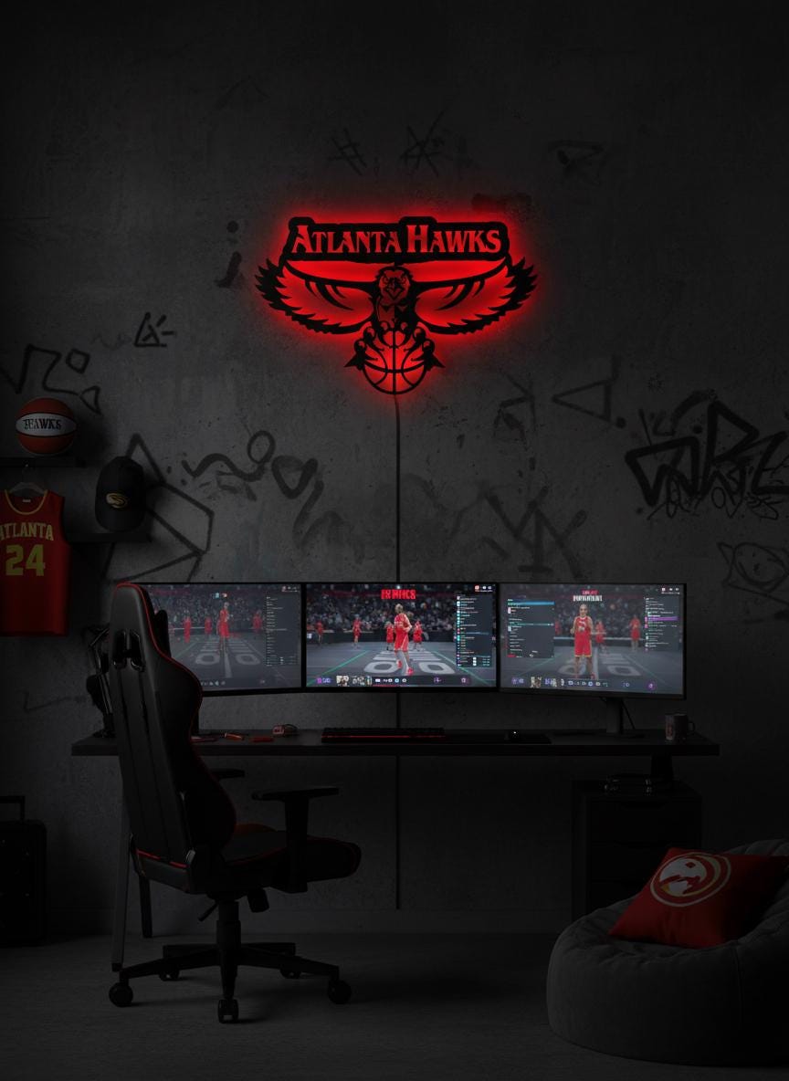Atlanta Hawks Wall Art - Official Team Logo Basketball Game Room Decor