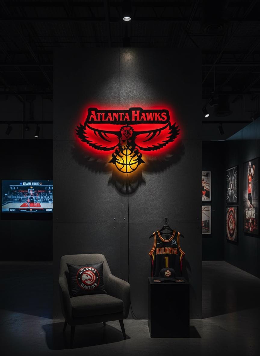 Atlanta Hawks Wall Art - Official Team Logo Basketball Game Room Decor