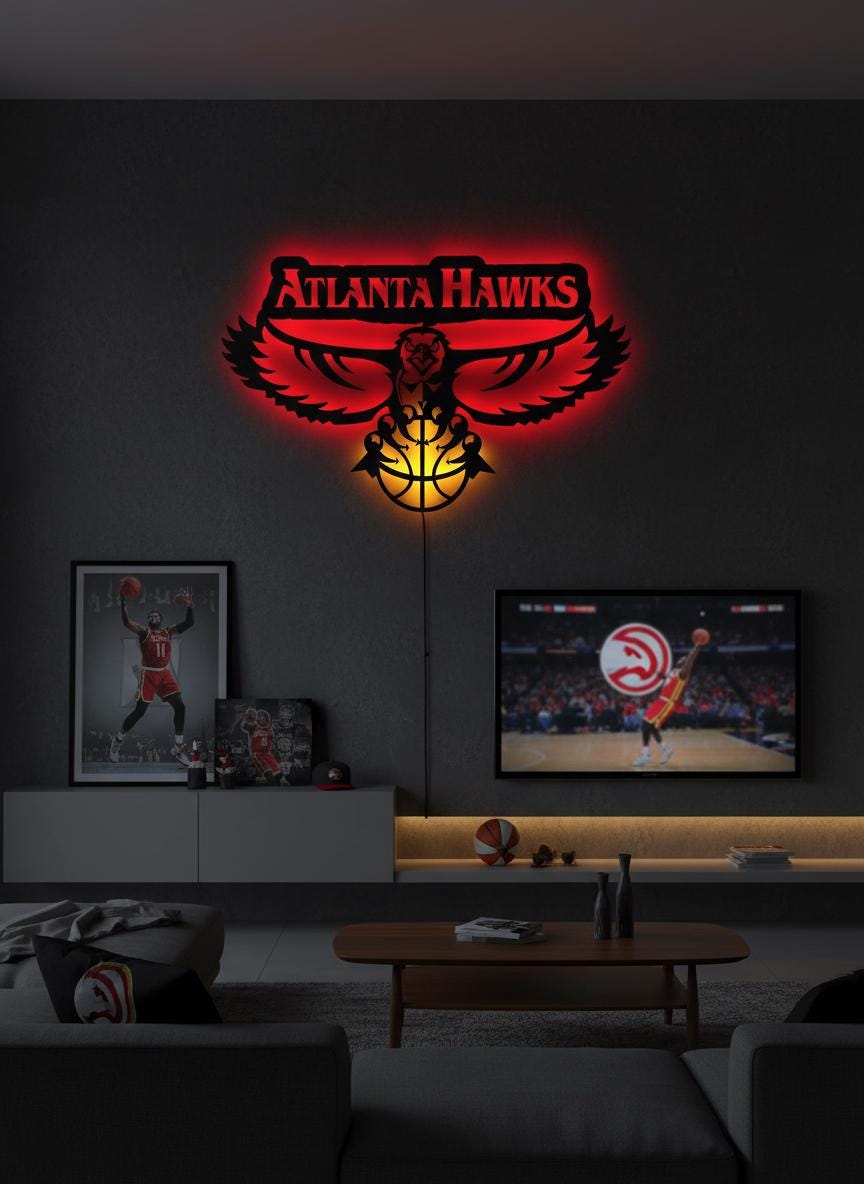 Atlanta Hawks Wall Art - Official Team Logo Basketball Game Room Decor
