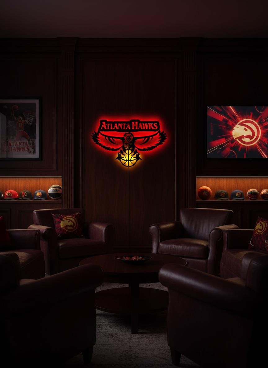 Atlanta Hawks Wall Art - Official Team Logo Basketball Game Room Decor