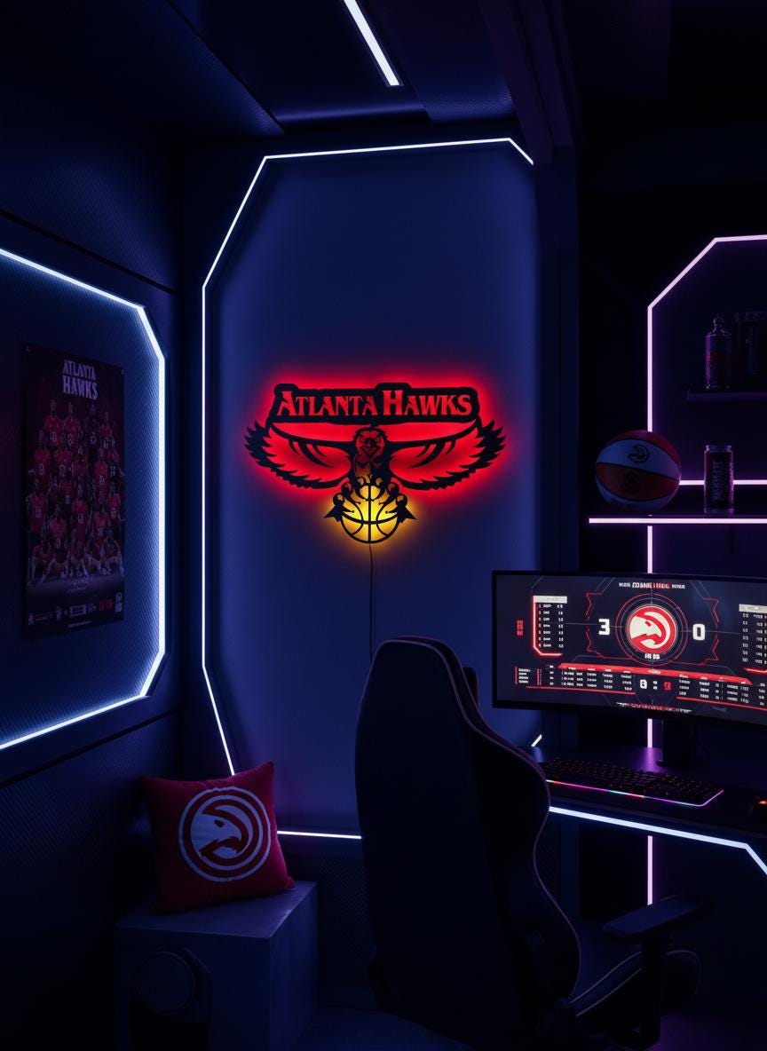Atlanta Hawks Wall Art - Official Team Logo Basketball Game Room Decor