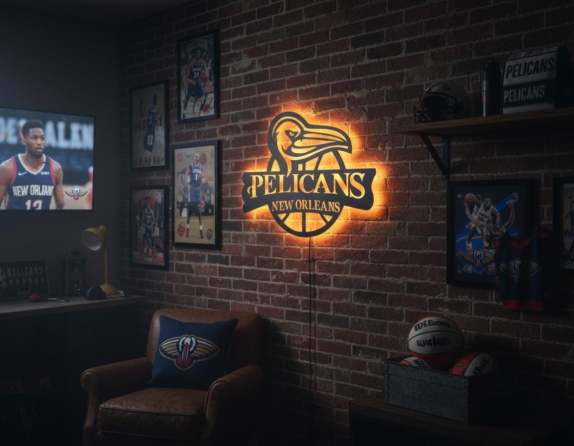 Pelicans Wall Art - NBA Team Logo - New Orleans Basketball Fan Game Room Decor