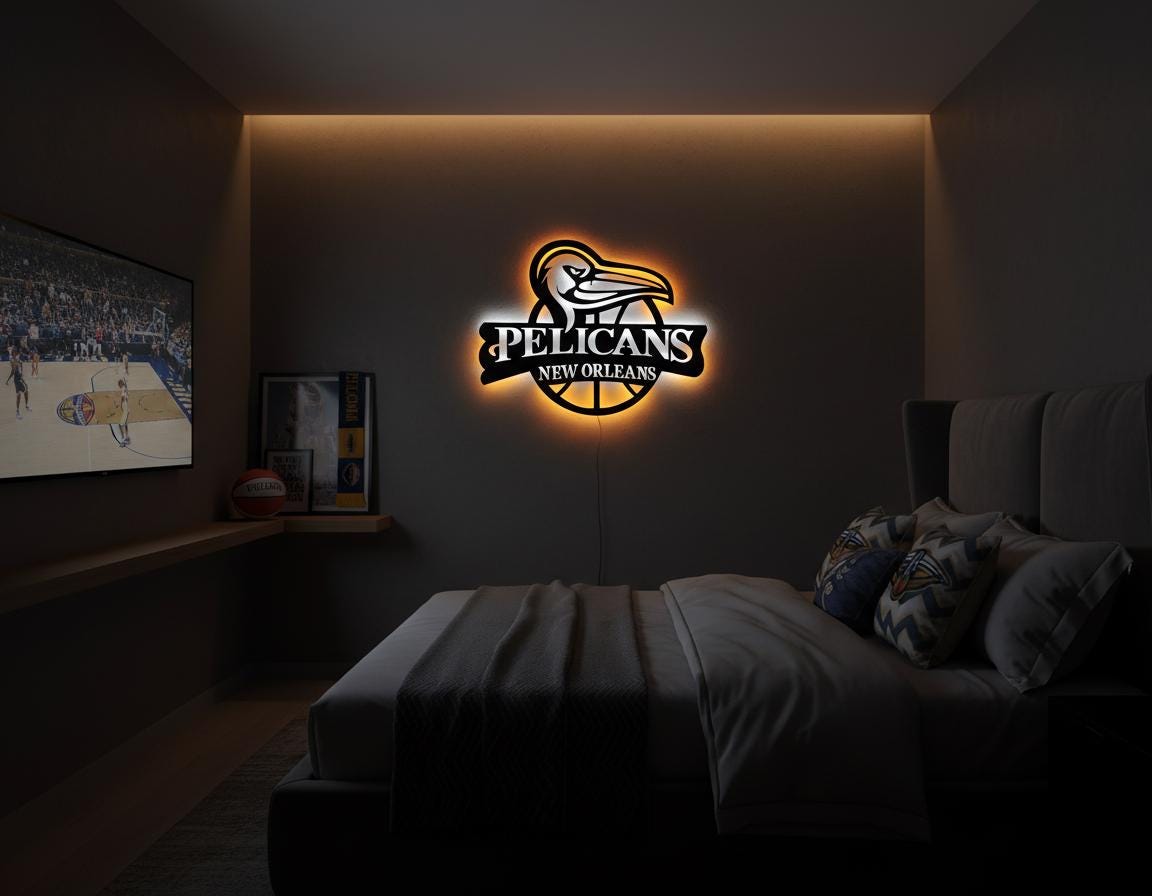 Pelicans Wall Art - NBA Team Logo - New Orleans Basketball Fan Game Room Decor
