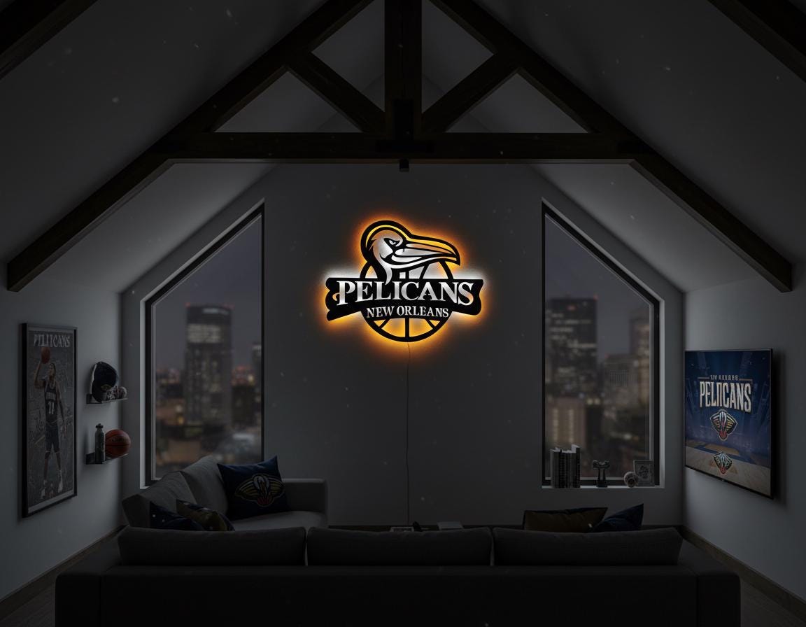 Pelicans Wall Art - NBA Team Logo - New Orleans Basketball Fan Game Room Decor