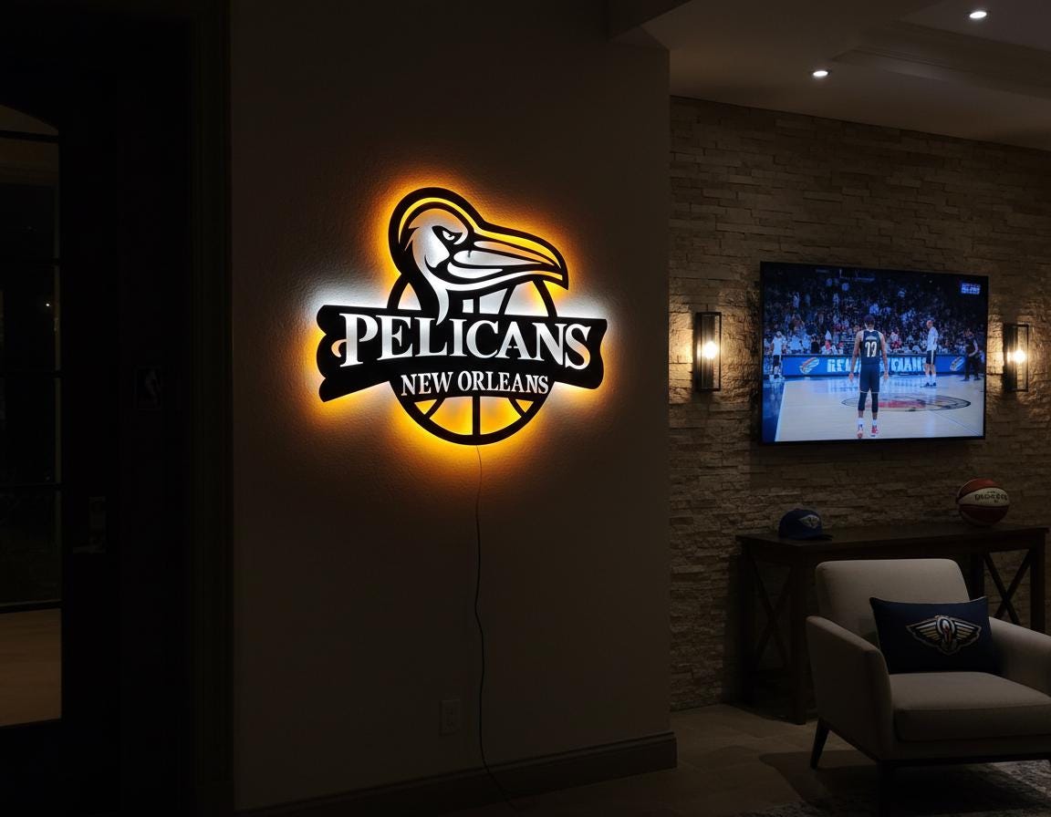 Pelicans Wall Art - NBA Team Logo - New Orleans Basketball Fan Game Room Decor