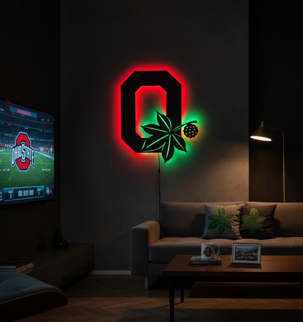 Ohio State Wall Art - Buckeyes Team Logo Illuminated Game Room Decor
