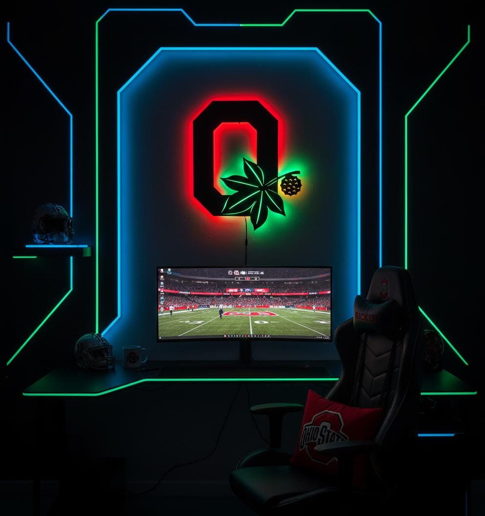 Ohio State Wall Art - Buckeyes Team Logo Illuminated Game Room Decor