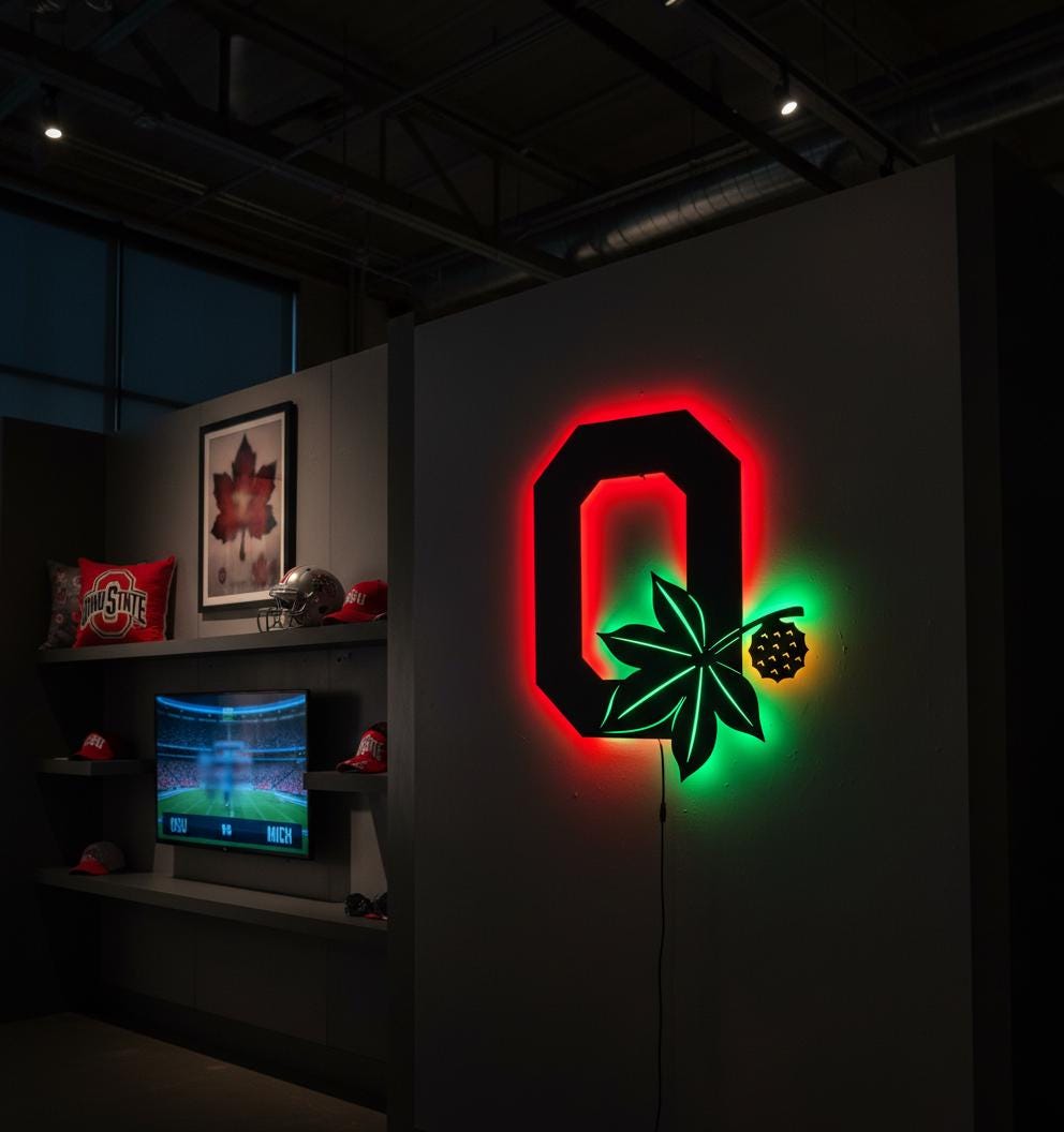 Ohio State Wall Art - Buckeyes Team Logo Illuminated Game Room Decor