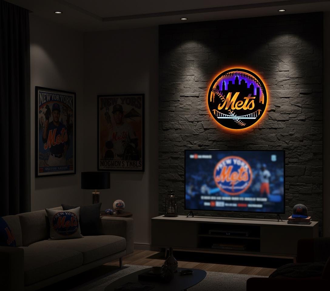Mets Metal Wall Art – New York Baseball Fan Sign, Game Room Decor
