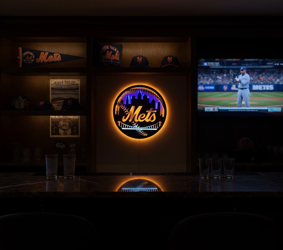Mets Metal Wall Art – New York Baseball Fan Sign, Game Room Decor