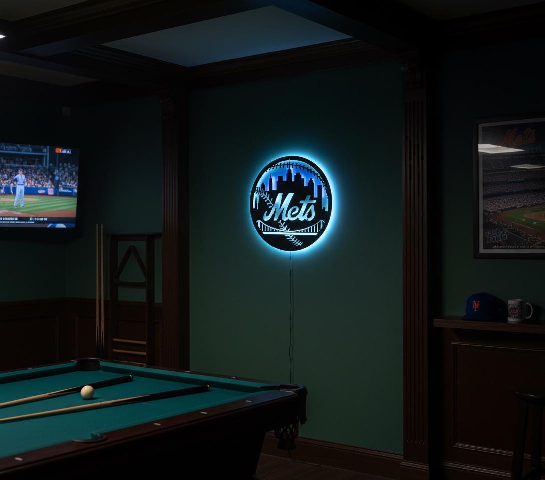 Mets Metal Wall Art – New York Baseball Fan Sign, Game Room Decor