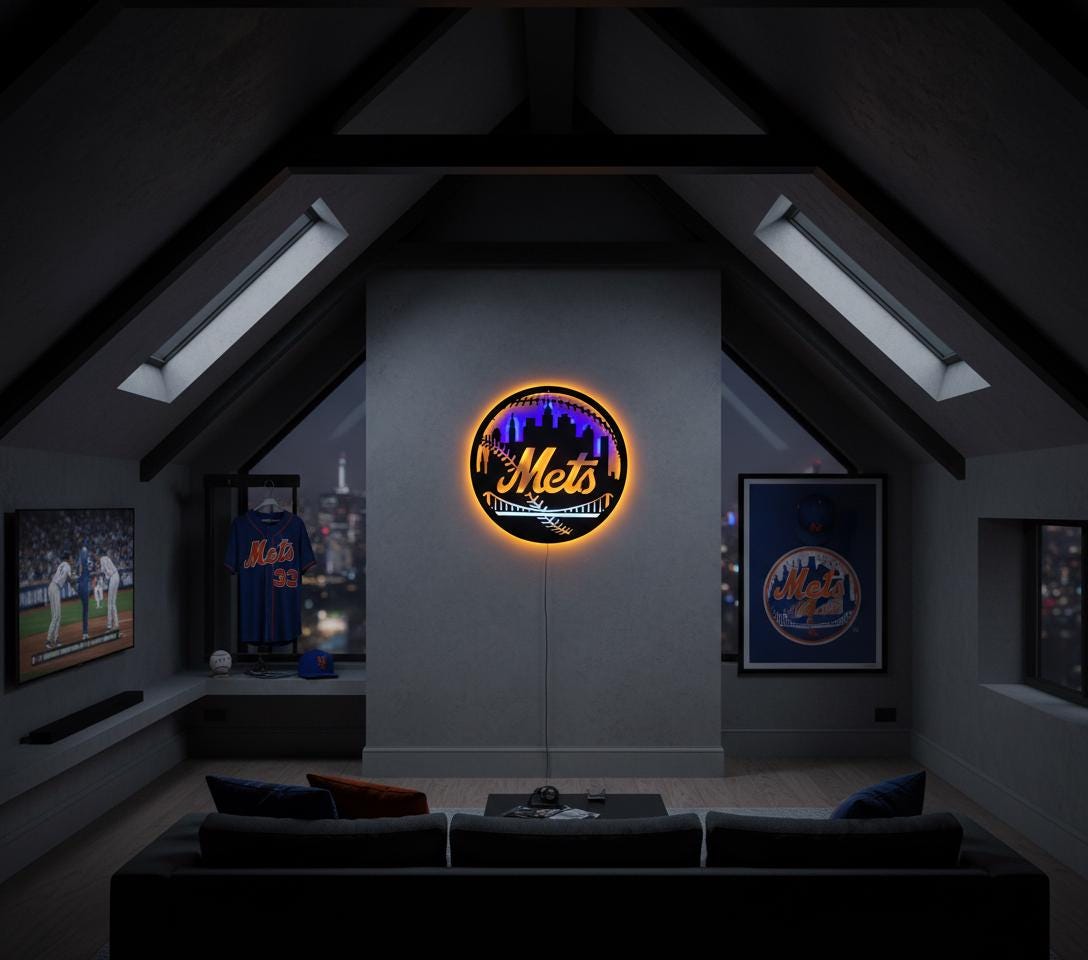 Mets Metal Wall Art – New York Baseball Fan Sign, Game Room Decor