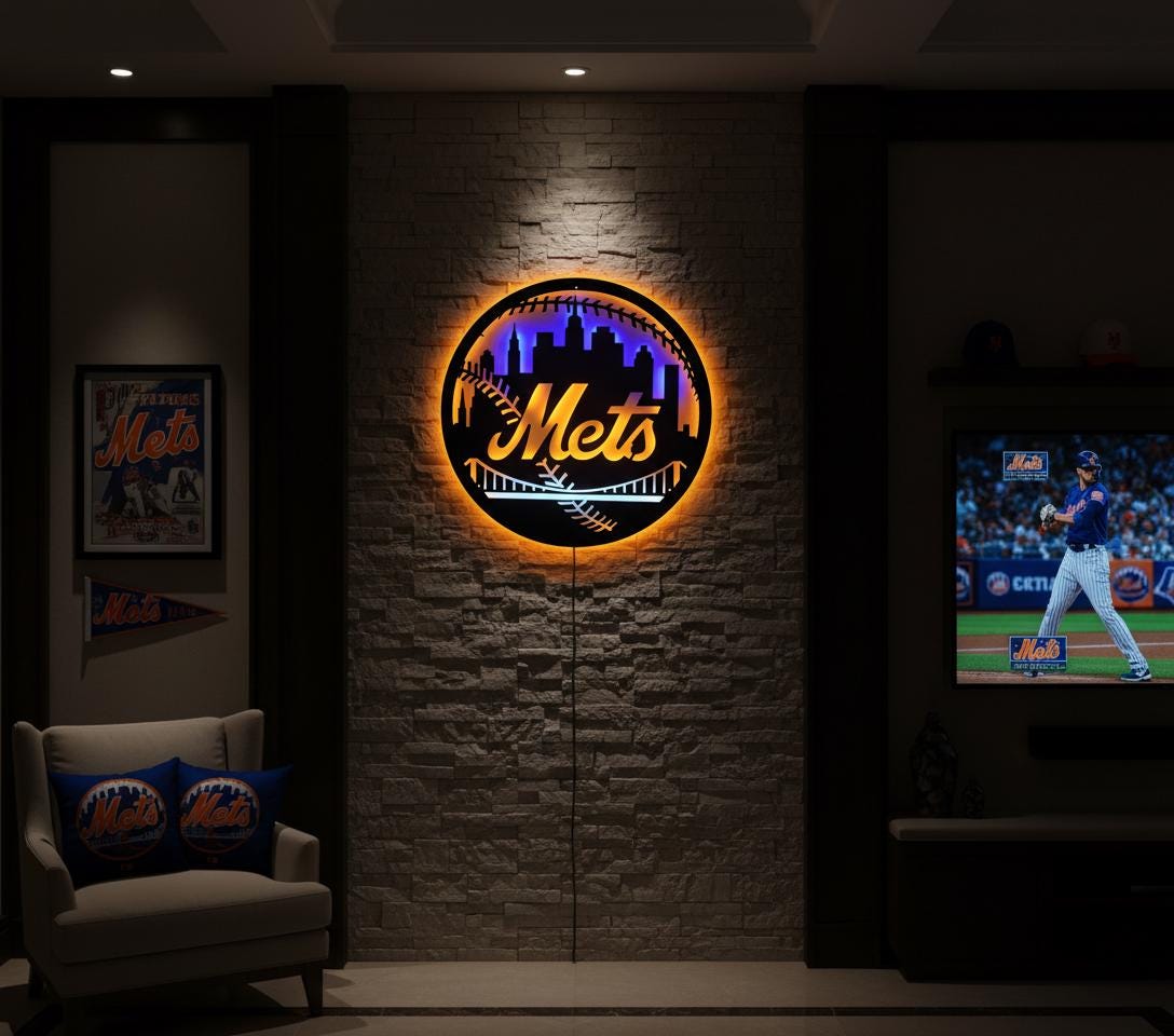 Mets Metal Wall Art – New York Baseball Fan Sign, Game Room Decor