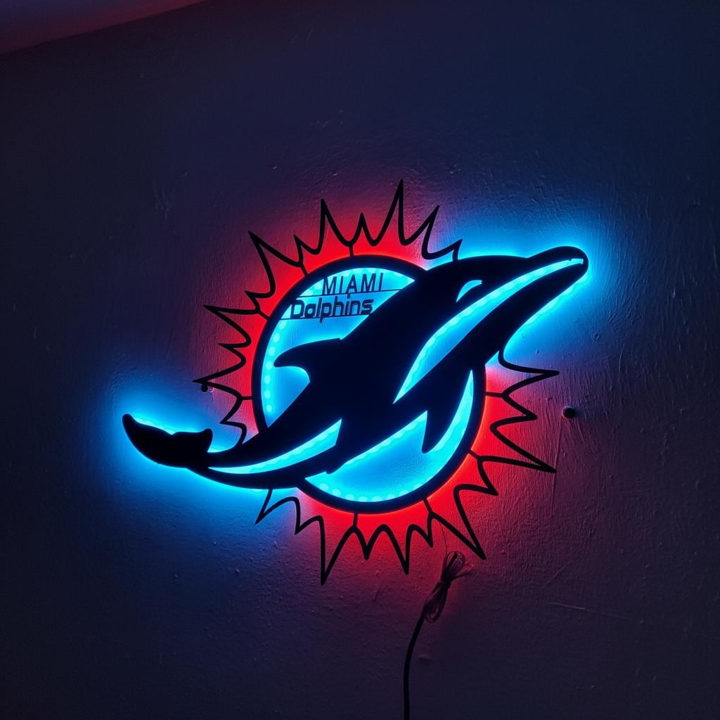 Miami Dolphins Wall Art - NFL Team Logo - Game Room Man Cave Decor Gift