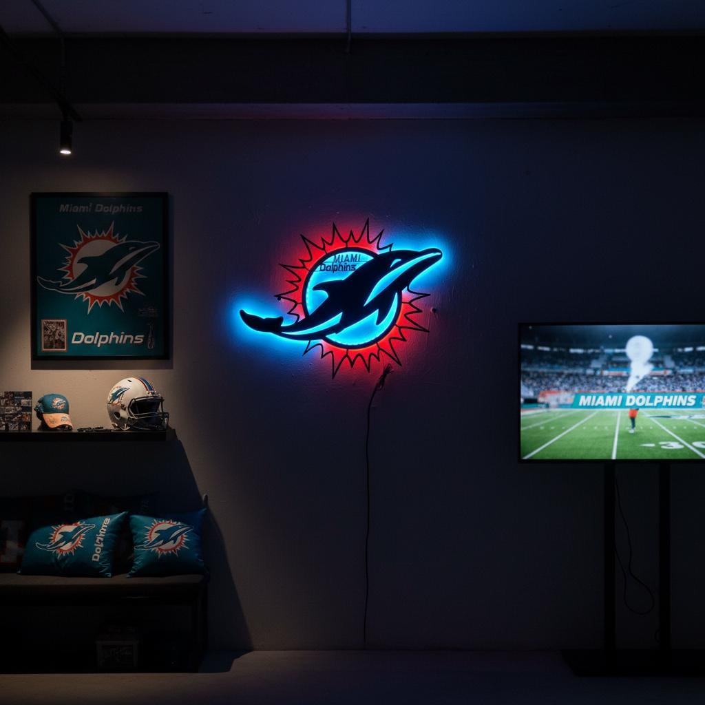 Miami Dolphins Wall Art - NFL Team Logo - Game Room Man Cave Decor Gift