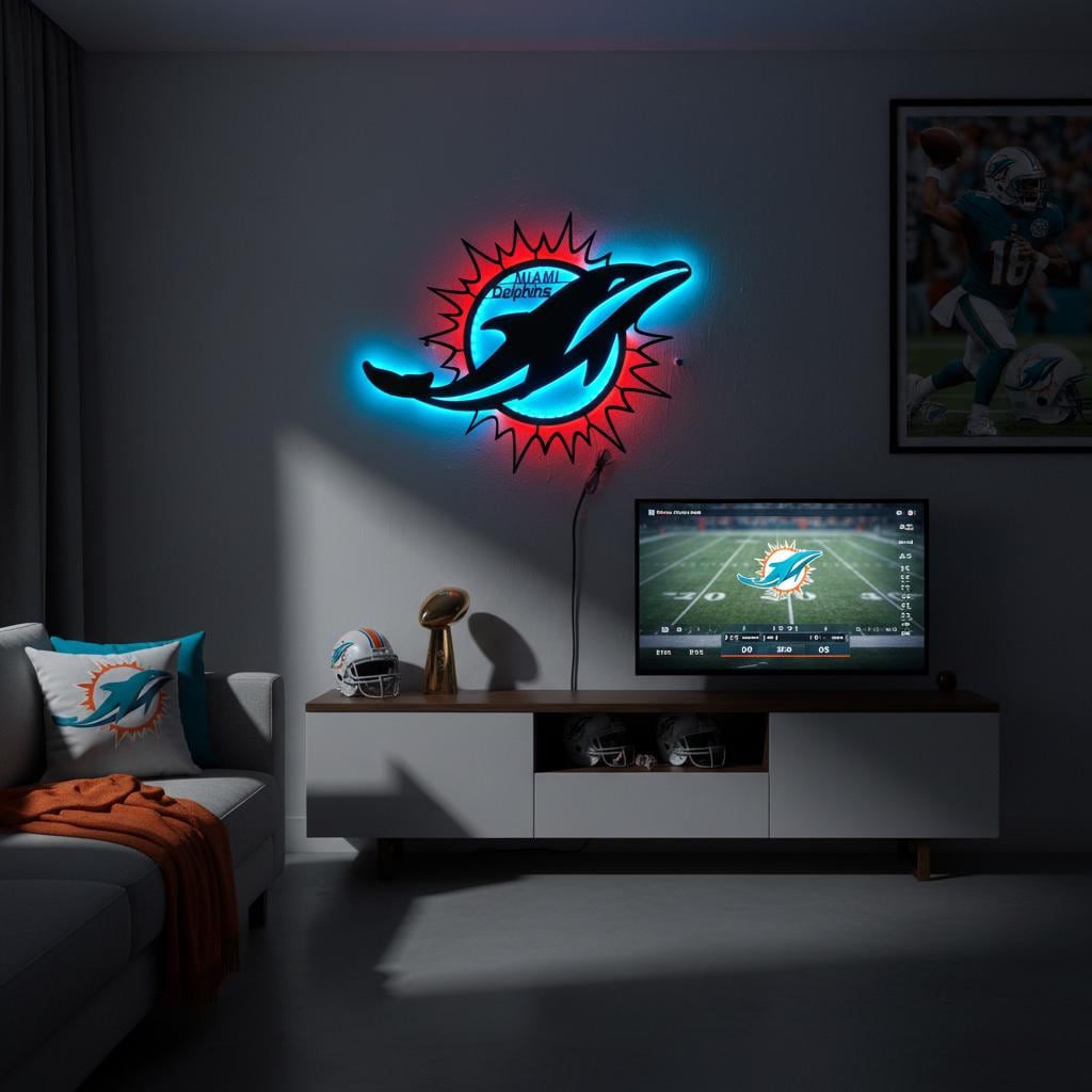 Miami Dolphins Wall Art - NFL Team Logo - Game Room Man Cave Decor Gift