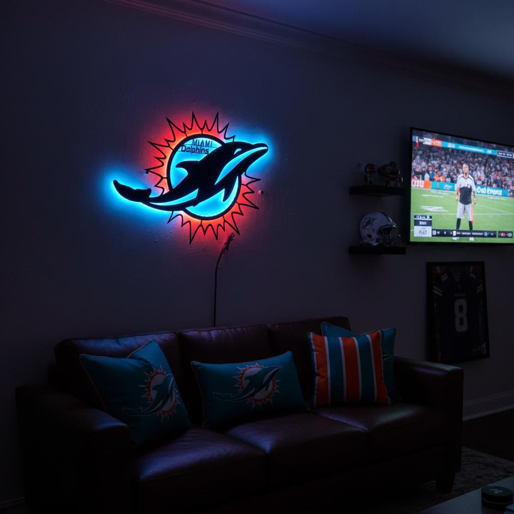 Miami Dolphins Wall Art - NFL Team Logo - Game Room Man Cave Decor Gift