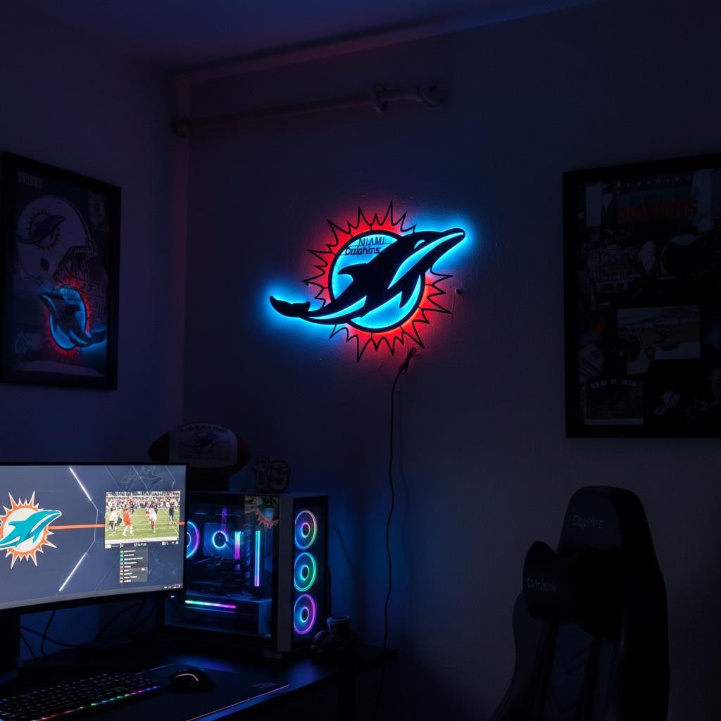 Miami Dolphins Wall Art - NFL Team Logo - Game Room Man Cave Decor Gift