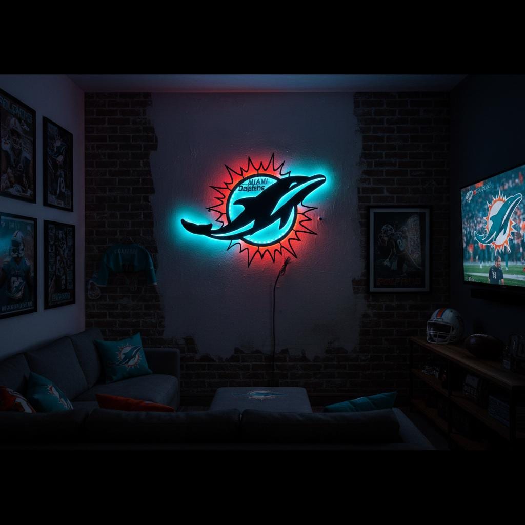 Miami Dolphins Wall Art - NFL Team Logo - Game Room Man Cave Decor Gift