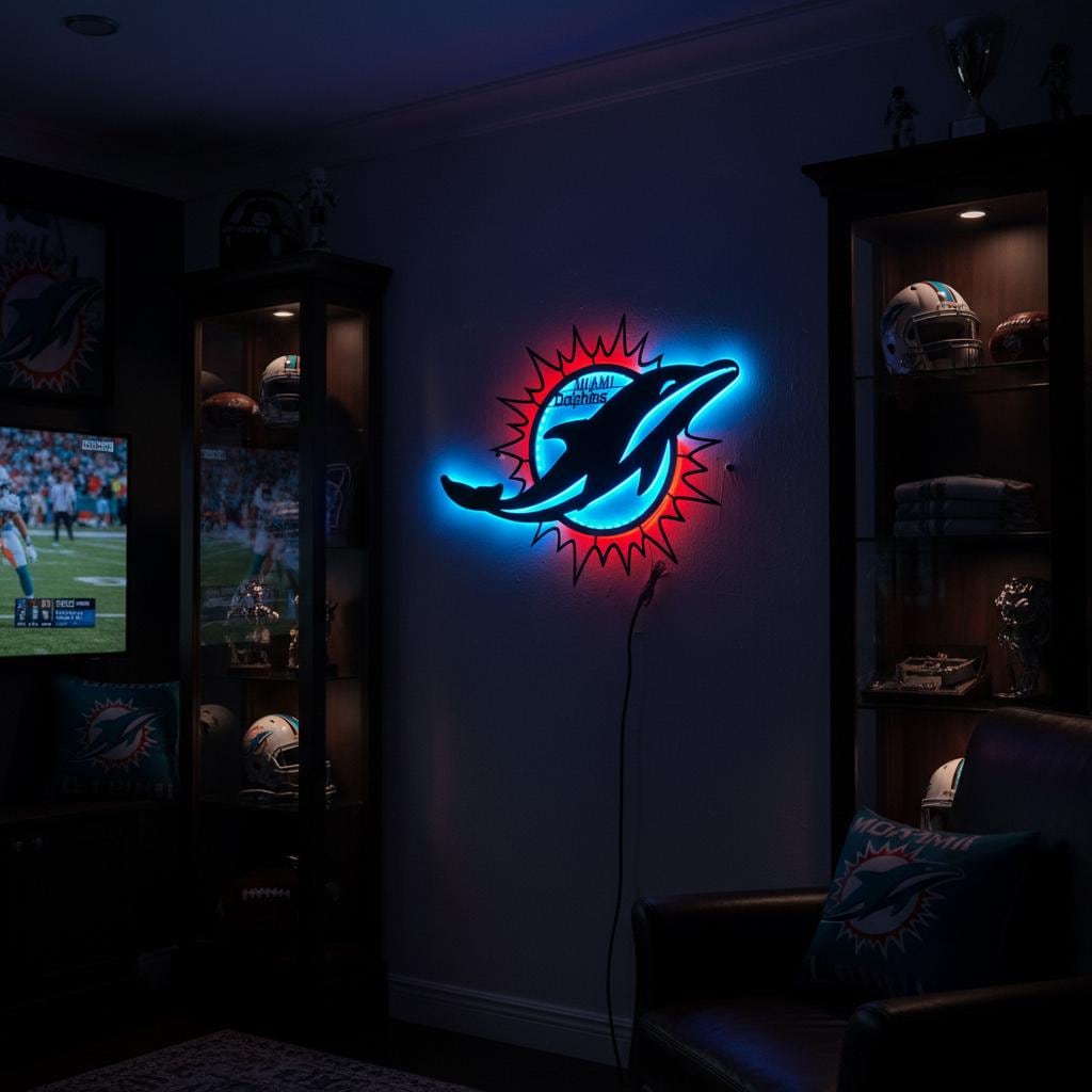 Miami Dolphins Wall Art - NFL Team Logo - Game Room Man Cave Decor Gift