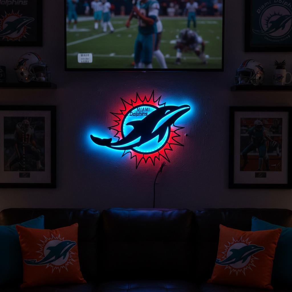 Miami Dolphins Wall Art - NFL Team Logo - Game Room Man Cave Decor Gift