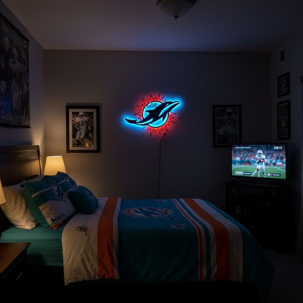 Miami Dolphins Wall Art - NFL Team Logo - Game Room Man Cave Decor Gift