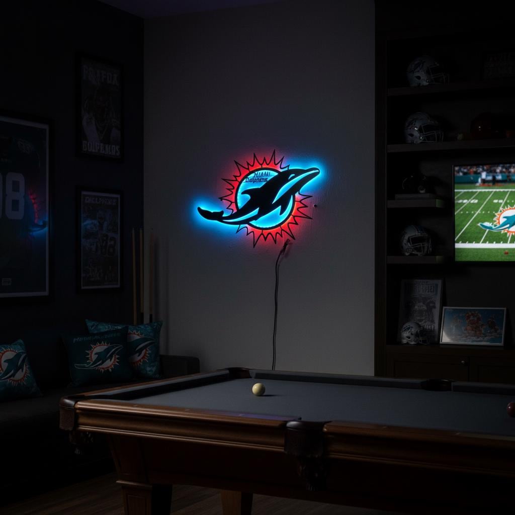 Miami Dolphins Wall Art - NFL Team Logo - Game Room Man Cave Decor Gift