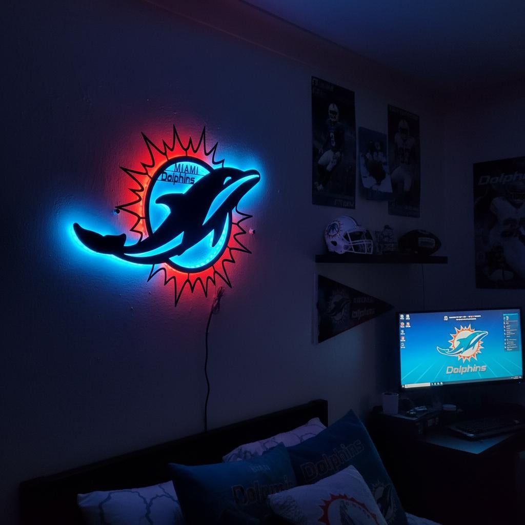 Miami Dolphins Wall Art - NFL Team Logo - Game Room Man Cave Decor Gift