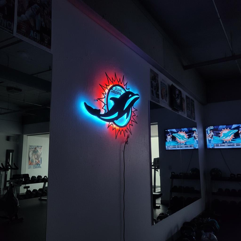 Miami Dolphins Wall Art - NFL Team Logo - Game Room Man Cave Decor Gift