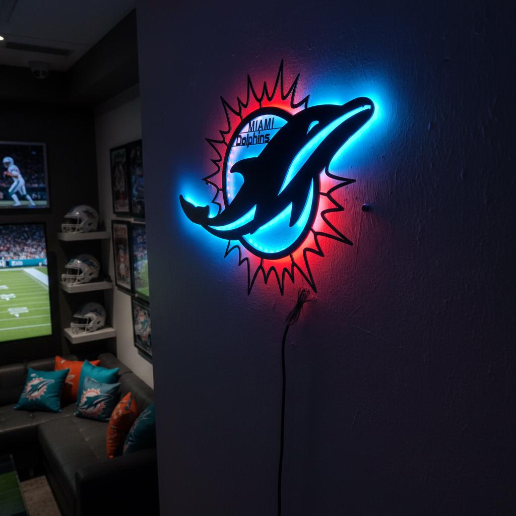 Miami Dolphins Wall Art - NFL Team Logo - Game Room Man Cave Decor Gift