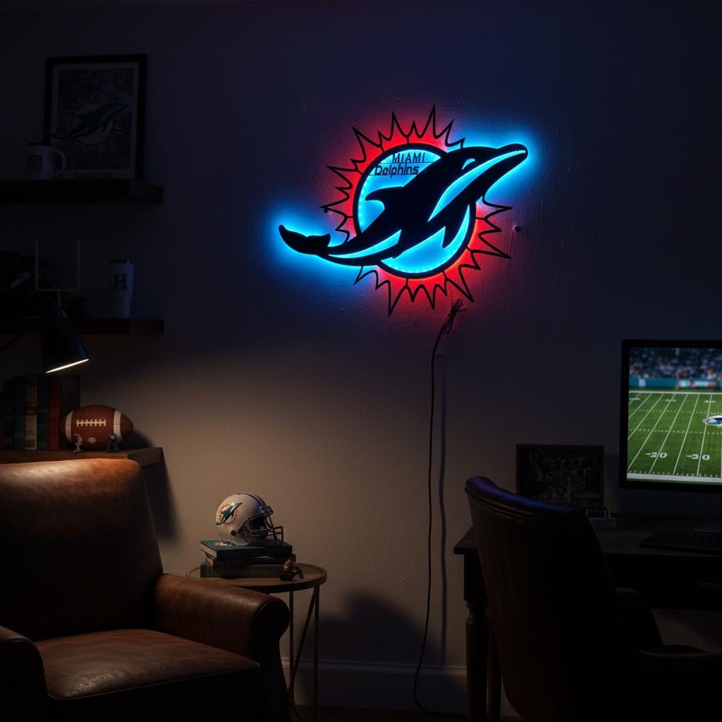 Miami Dolphins Wall Art - NFL Team Logo - Game Room Man Cave Decor Gift