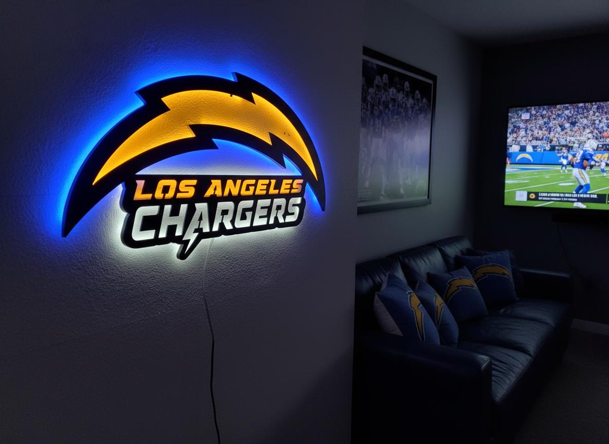 Chargers Wall Art - Los Angeles Bolt Logo NFL Game Room & Man Cave Decor