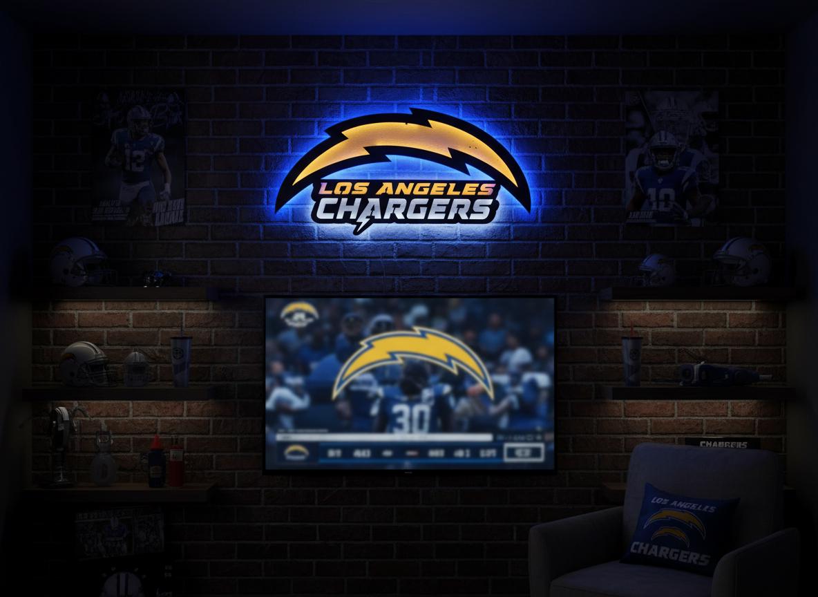 Chargers Wall Art - Los Angeles Bolt Logo NFL Game Room & Man Cave Decor