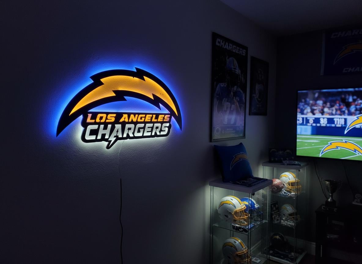 Chargers Wall Art - Los Angeles Bolt Logo NFL Game Room & Man Cave Decor