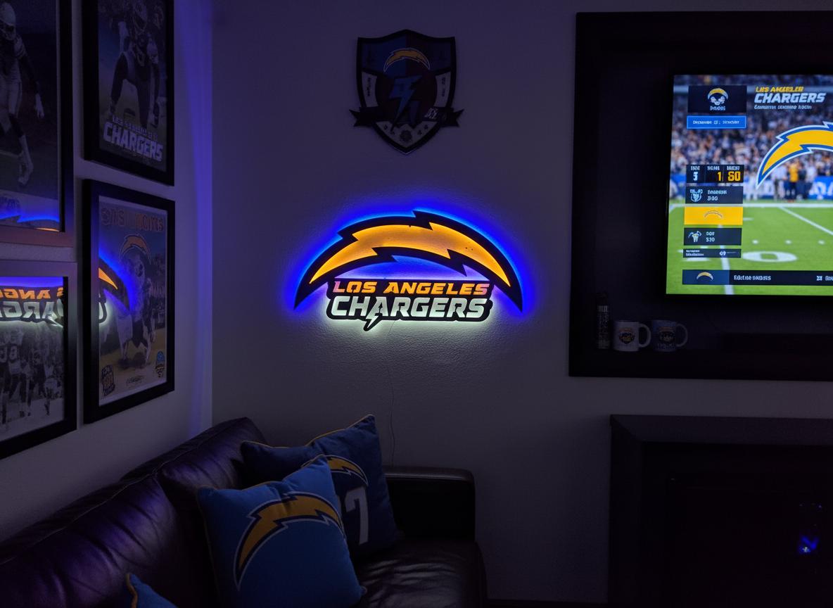 Chargers Wall Art - Los Angeles Bolt Logo NFL Game Room & Man Cave Decor